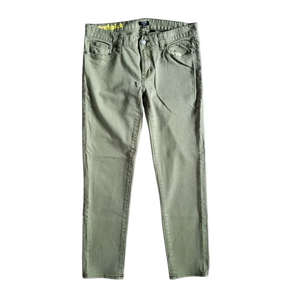 J.Crew Toothpick Skinny Jeans Olive Green Stretch Denim Size 29 Cropped Slim Fit